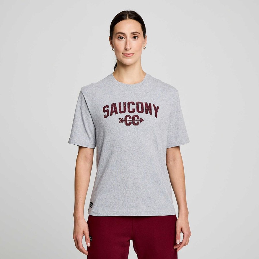 Men Saucony Tops | Recovery Short Sleeve Light Grey Heather Graphic