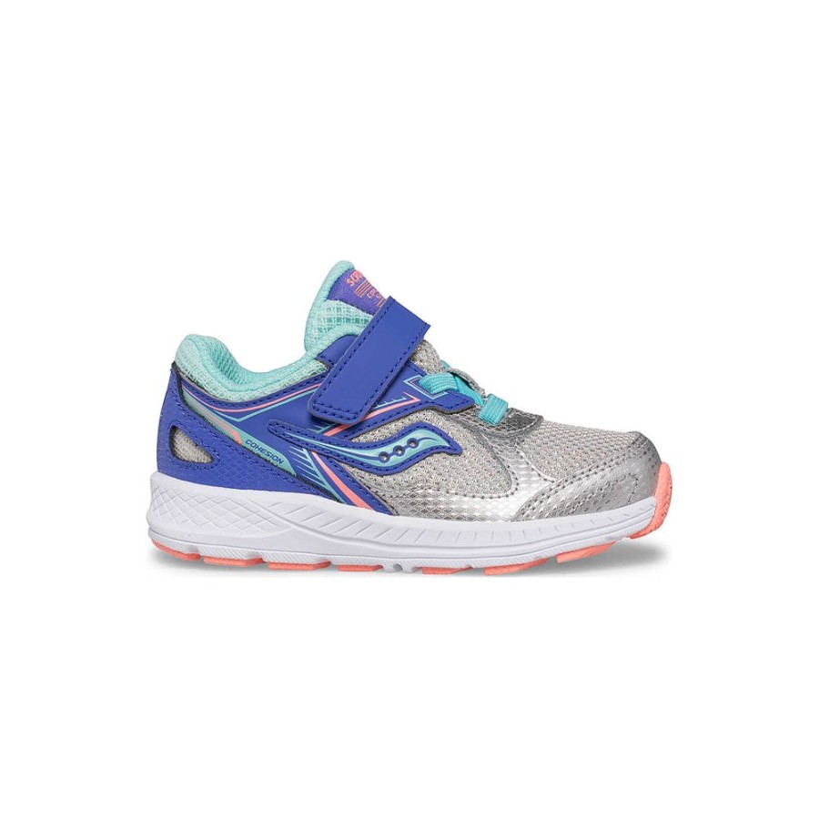 Kids Saucony Girls | Little Kid'S Cohesion 14 A/C Jr. Sneaker Silver / Periwinkle / Turq