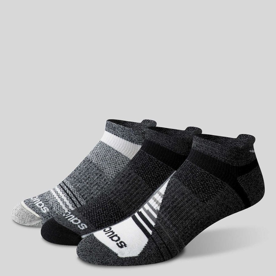 Men Saucony Accessories | Men'S Inferno Merino Wool Blend No Show 3-Pack Sock Grey Marl