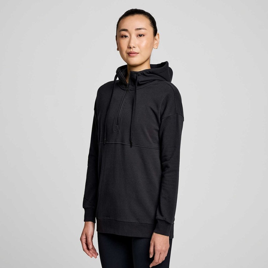 Women Saucony Tops | Women'S Recovery Zip Tunic Black Graphic