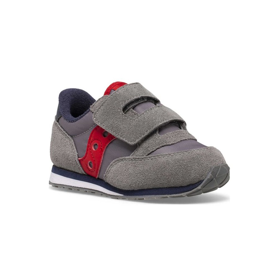 Kids Saucony Unisex | Big Kid'S Jazz Hook & Loop Sneaker Grey / Navy / Red