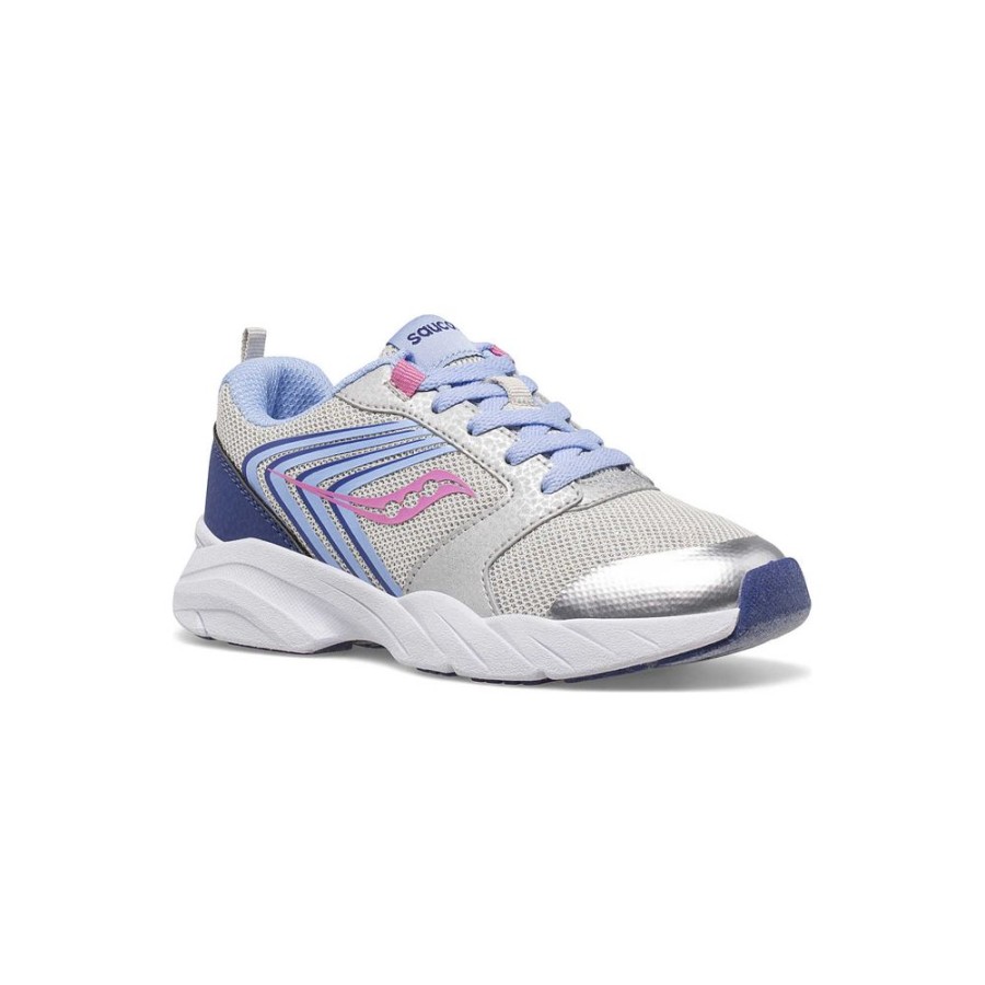 Kids Saucony Girls | Big Kid'S Wind Fst Lace Sneaker Silver / Blue / Pink