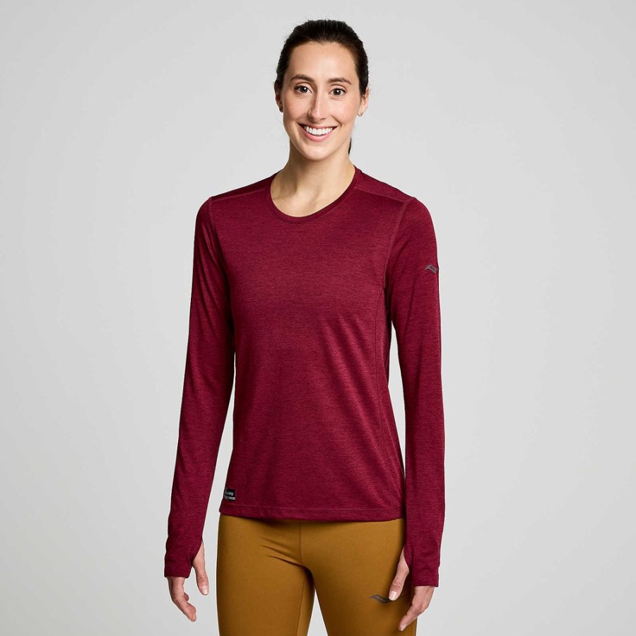 Women Saucony Tops | Women'S Stopwatch Long Sleeve Sundown Heather