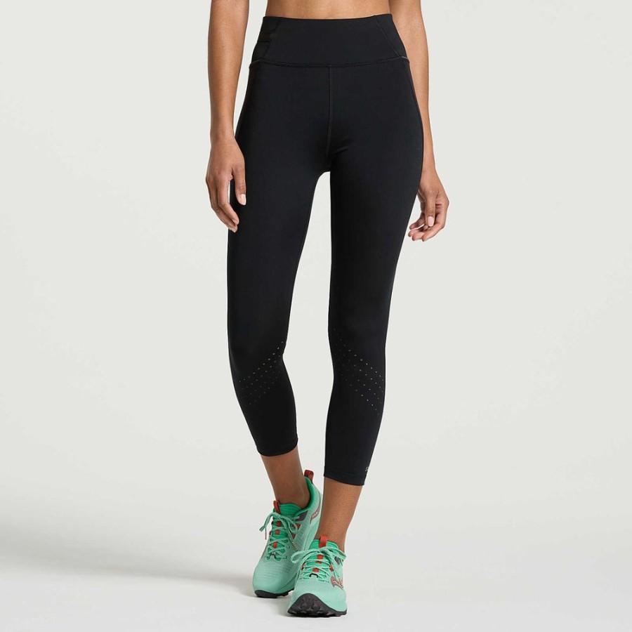 Women Saucony Bottoms | Women'S Explorer Utility Crop Tight Black