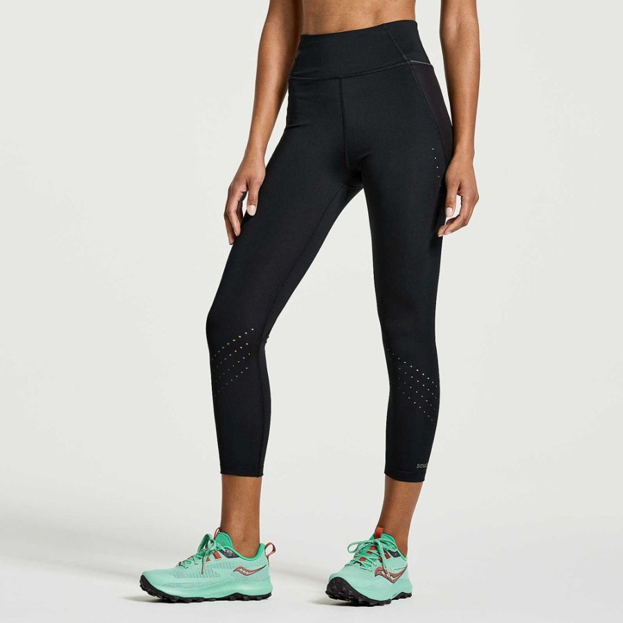 Women Saucony Bottoms | Women'S Explorer Utility Crop Tight Black