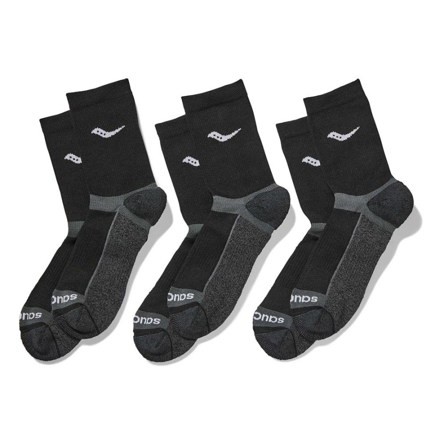 Men Saucony Accessories | Inferno Cushion Mid 3-Pack Sock Black