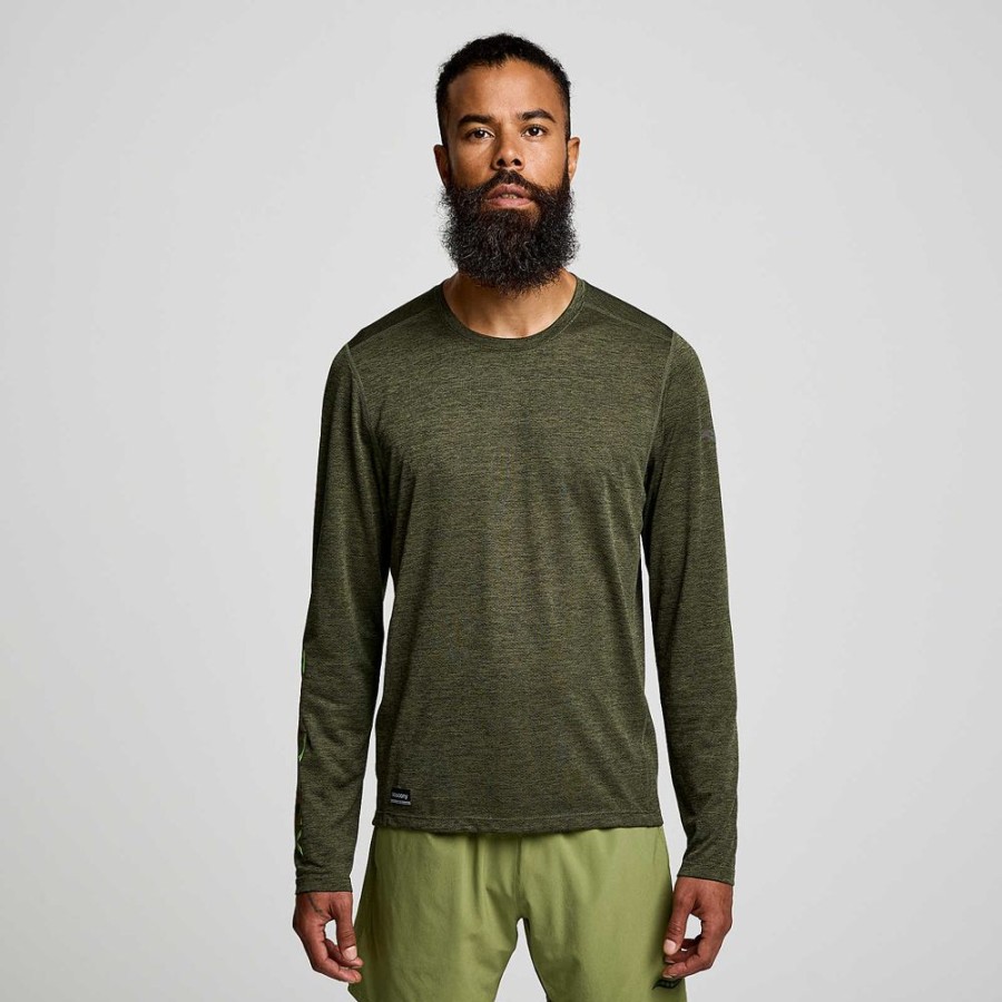 Men Saucony Tops | Men'S Stopwatch Graphic Long Sleeve Umbra Heather Graphic