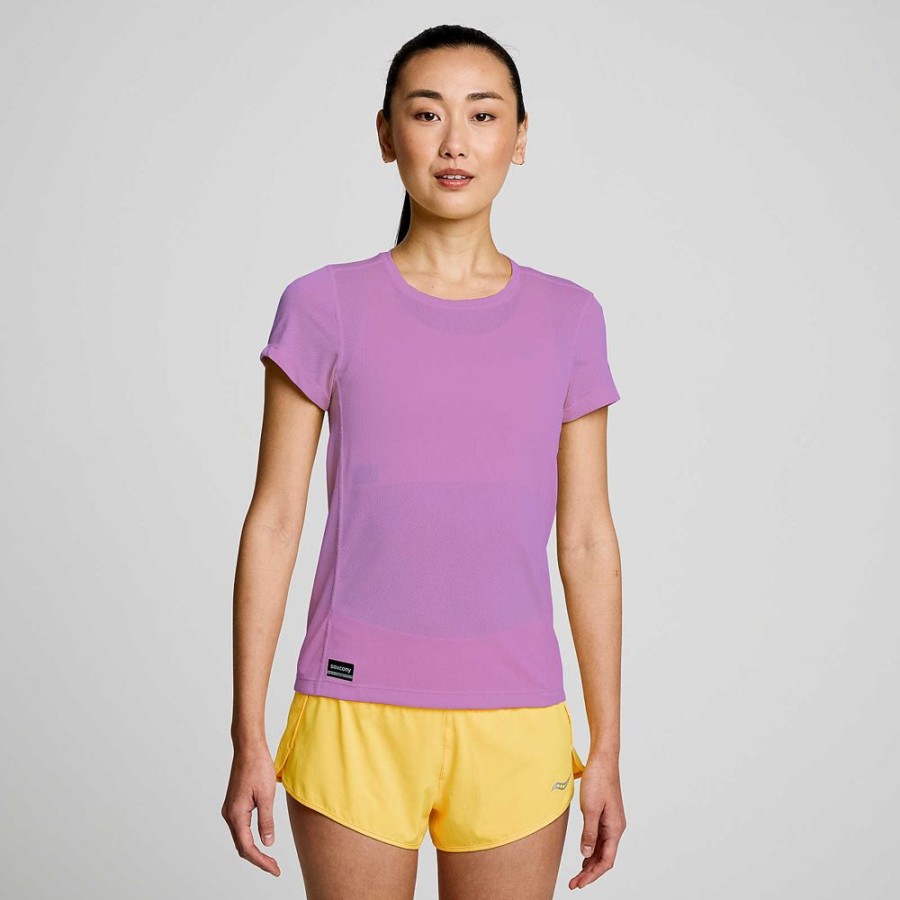 Women Saucony Tops | Women'S Stopwatch Short Sleeve Grape Heather