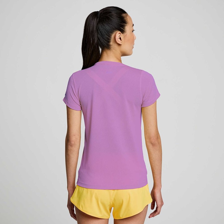 Women Saucony Tops | Women'S Stopwatch Short Sleeve Grape Heather