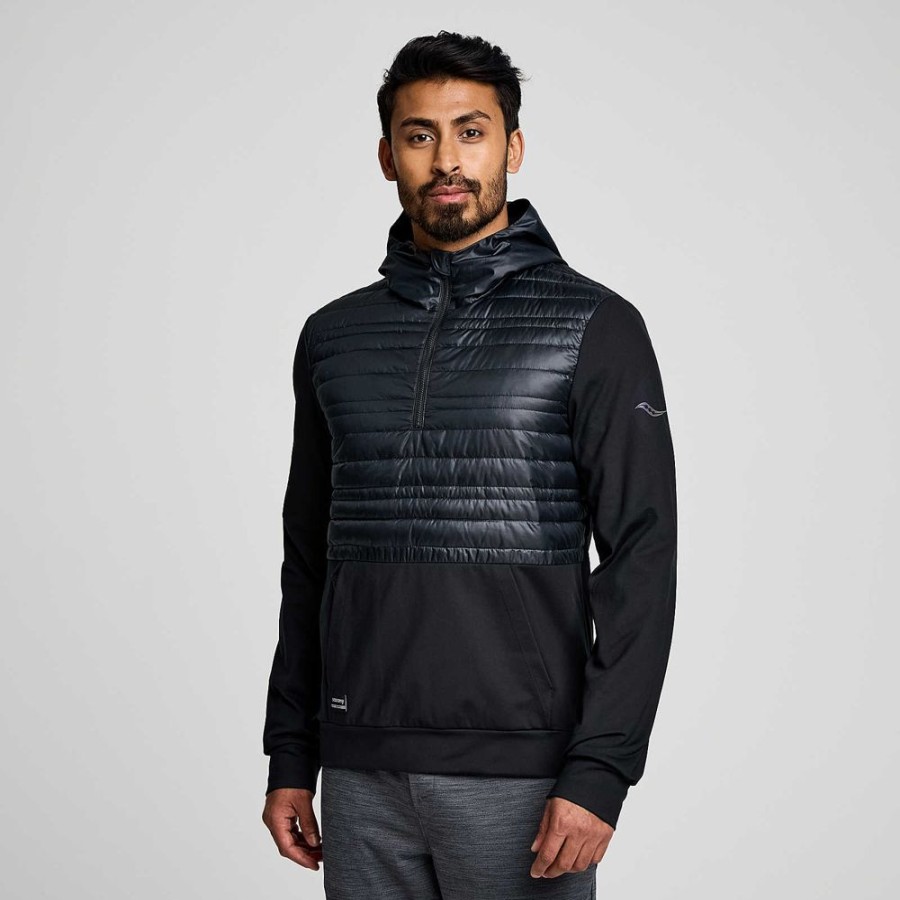 Men Saucony Tops | Men'S Solstice Oysterpuff Hoody Black