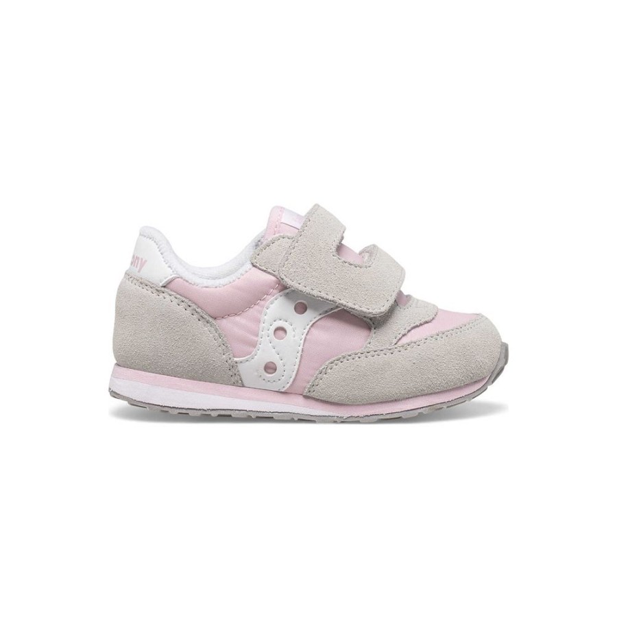 Kids Saucony Unisex | Little Kid'S Baby Jazz Hook & Loop Sneaker Grey / Pink / White