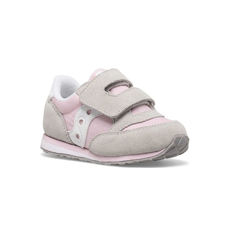 Kids Saucony Unisex | Little Kid'S Baby Jazz Hook & Loop Sneaker Grey / Pink / White