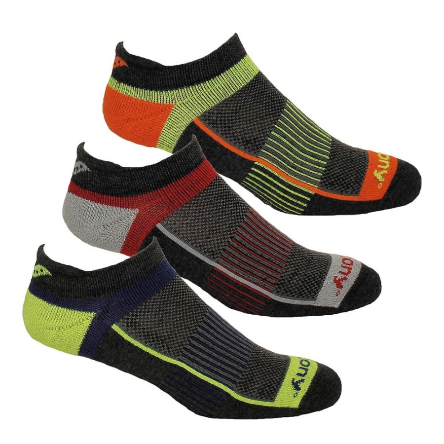 Men Saucony Socks | Inferno No Show Tab 3-Pack Socks Charocal Assorted