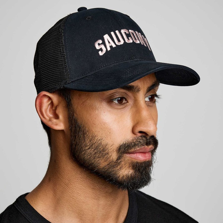 Men Saucony Accessories | Saucony Trucker Hat Black Graphic