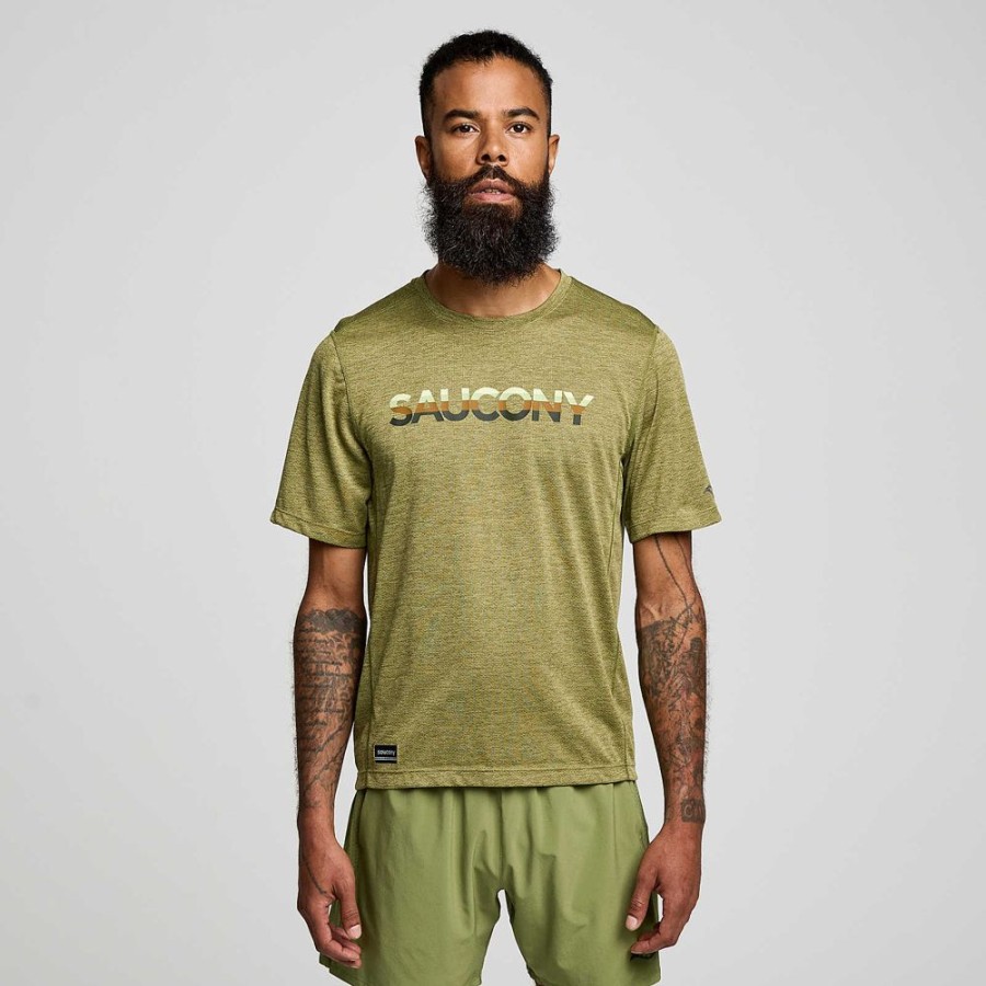 Men Saucony Tops | Men'S Stopwatch Graphic Short Sleeve Glade Heather Graphic