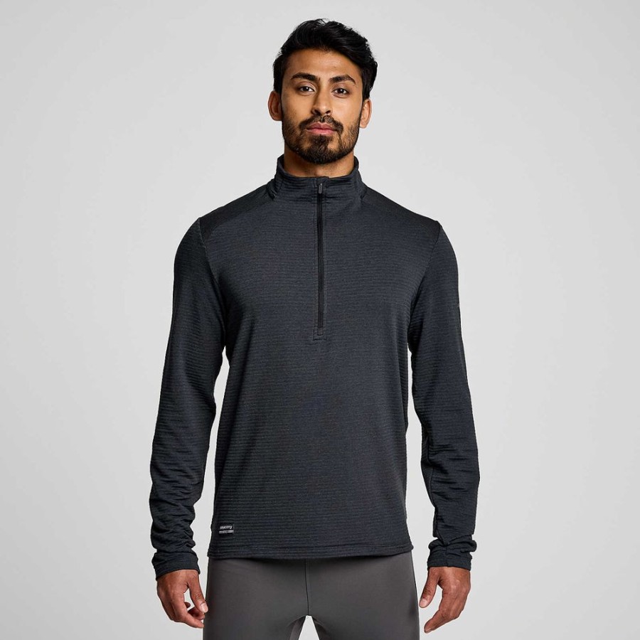 Men Saucony Jackets | Men'S Triumph 3D 1/2 Zip Black Heather