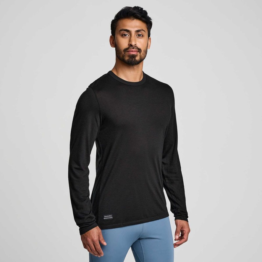 Men Saucony Tops | Peregrine Merino Long Sleeve Black