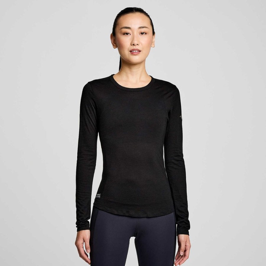 Women Saucony Tops | Peregrine Merino Long Sleeve Black