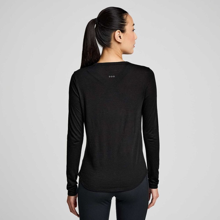 Women Saucony Tops | Peregrine Merino Long Sleeve Black