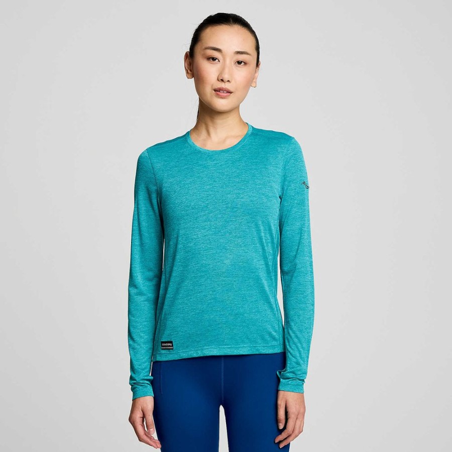 Women Saucony Tops | Women'S Stopwatch Long Sleeve Ink Heather