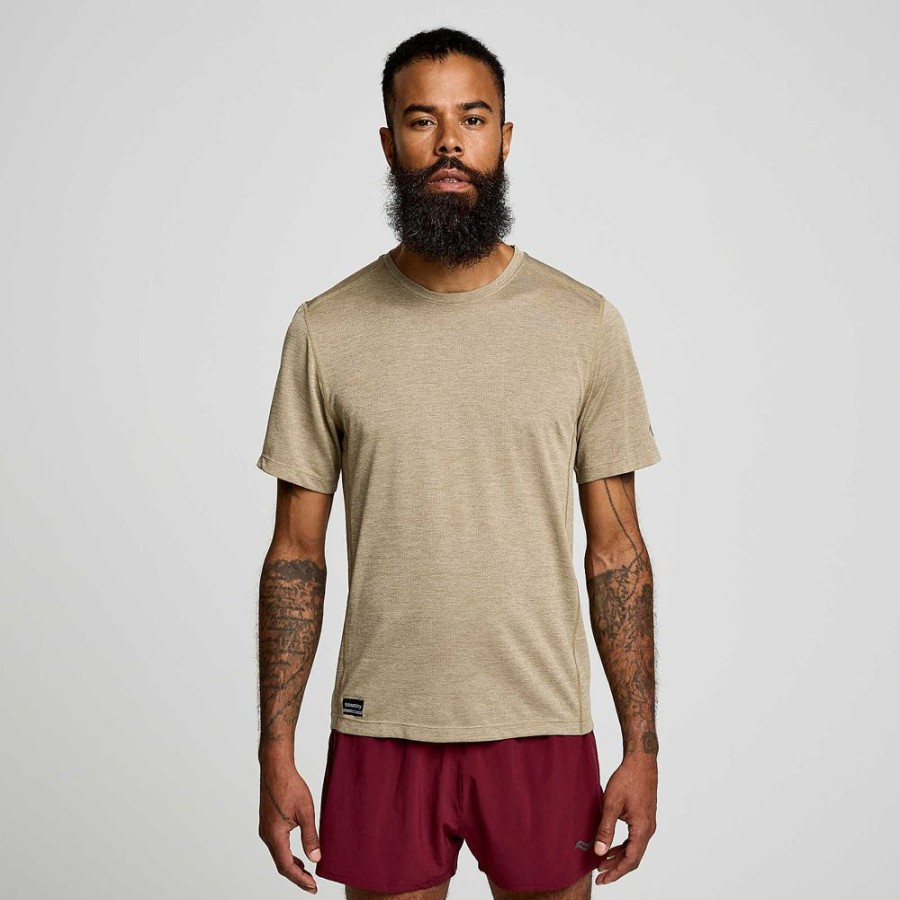 Men Saucony Tops | Men'S Stopwatch Short Sleeve Coffee Heather